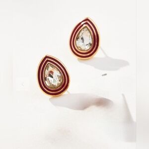 Anthropologie,  Post‎ Earrings, Red/Gold/Crystal